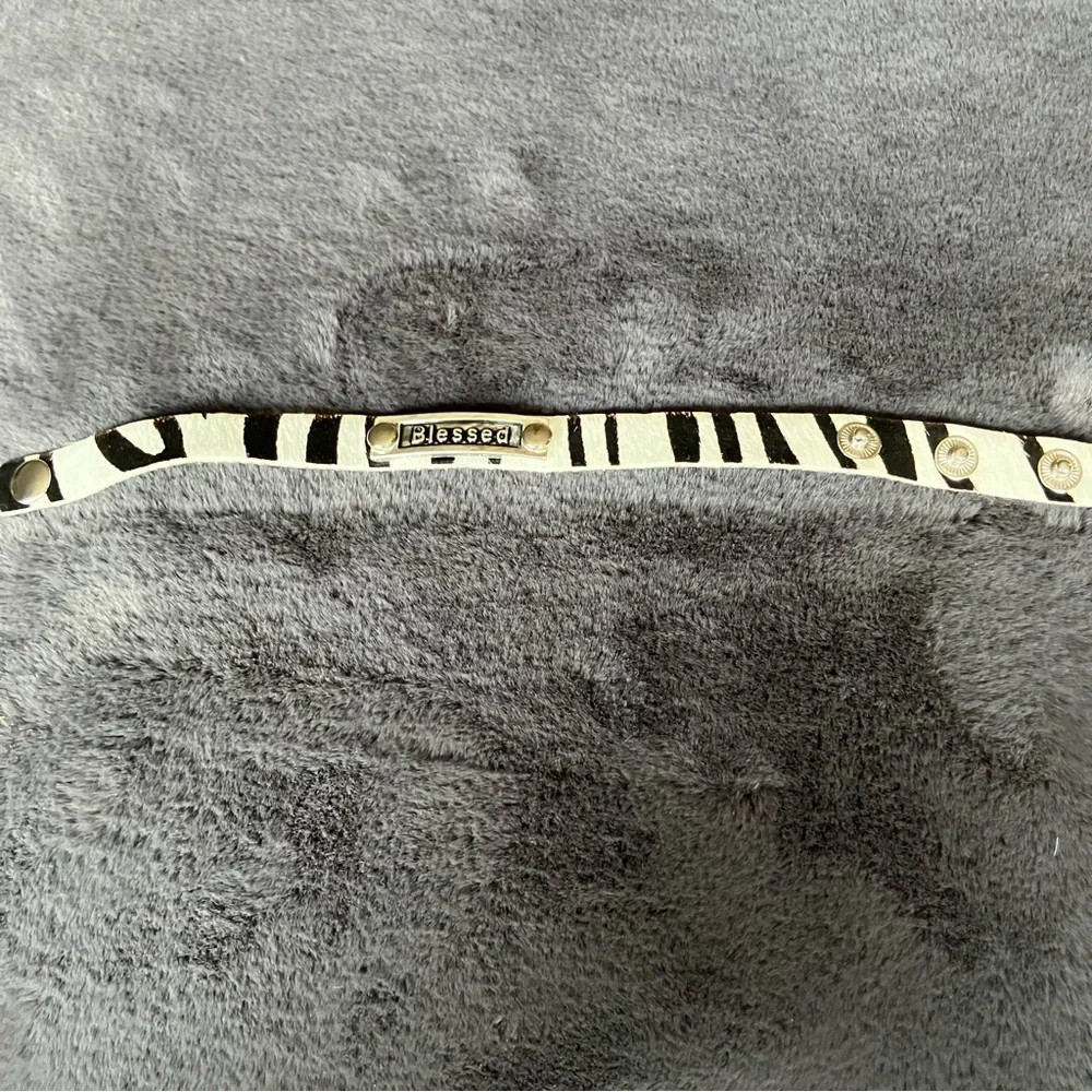 'Blessed'‎ Zebra Print Faux Fur Snap Bracelet - Black / White with Silver Plate